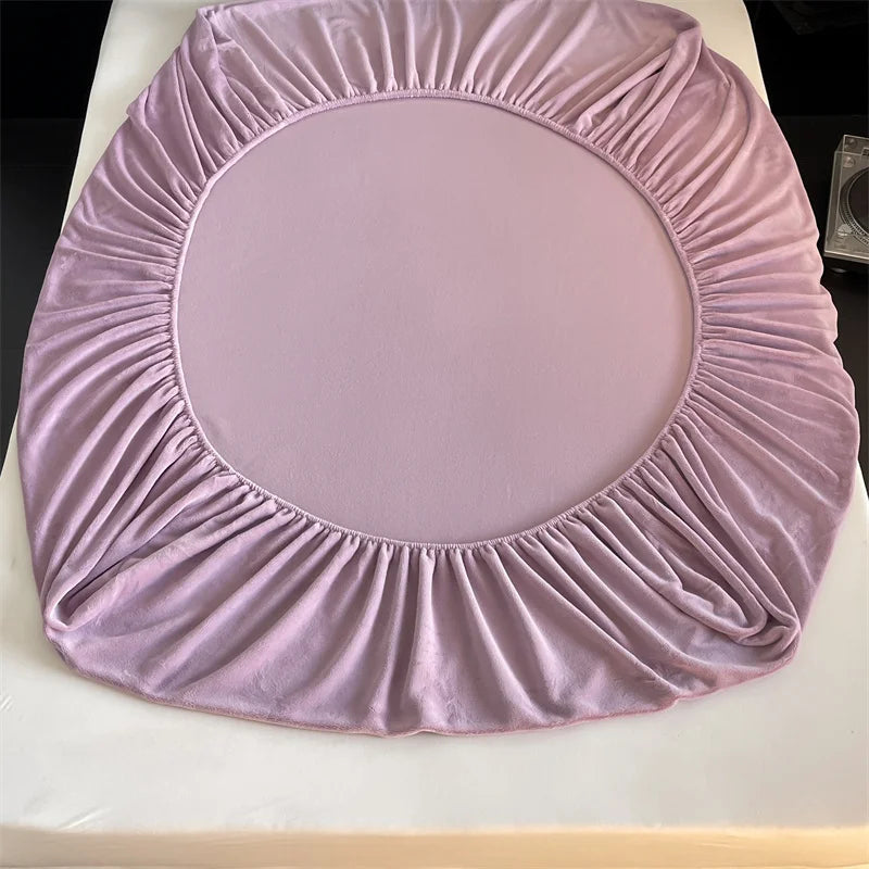 Soft Flannel Fitted Sheet for Winter, Fleece Mattress Protector, Cover with Elastic Band, Bed Linen, Solid Grey, 180x200cm, 1Pc.