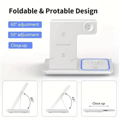 30W 3 in 1 Wireless Charger Stand LED Induction Fast Charging Station For iPhone 16 15 14 13 12 Apple Watch 10 9 8 7 6 5 Airpods.