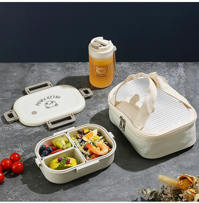 WORTHBUY Portable Plastic Bento Lunch Box With 3 Removable Compartment Leak-proof Microwave Salad Food Container For Kids School.