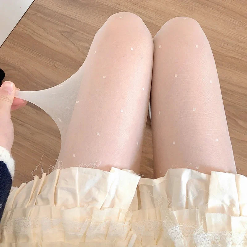 Sheer Kawaii Hosiery Ultra Thin Medias New JK Lolita Girl Thigh High Pantyhose Red Heart Print Women Tights Nylon Body Stockings.