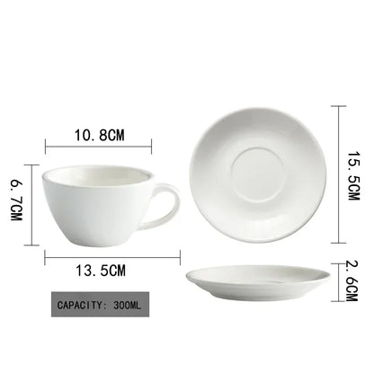 300ml Ceramic Coffee Cup and Saucer Set Pottery Latte Cups Breakfast Milk Mug Afternoon Teacup Porcelain Water Mugs Wholesale.