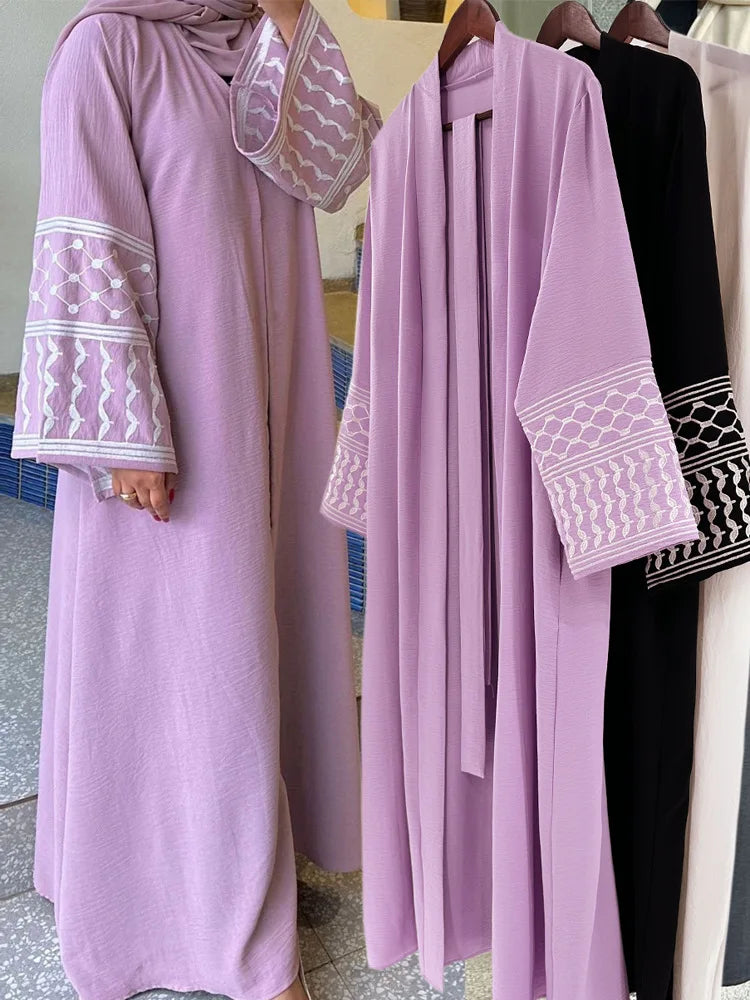 Embroidery Open Modest Kimono Abaya Dubai Luxury Islam Muslim Kaftan Modal Dress Arabic Abayas Women Kebaya Robe Femme Musulmane.