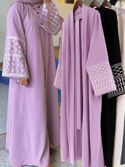 Embroidery Open Modest Kimono Abaya Dubai Luxury Islam Muslim Kaftan Modal Dress Arabic Abayas Women Kebaya Robe Femme Musulmane.