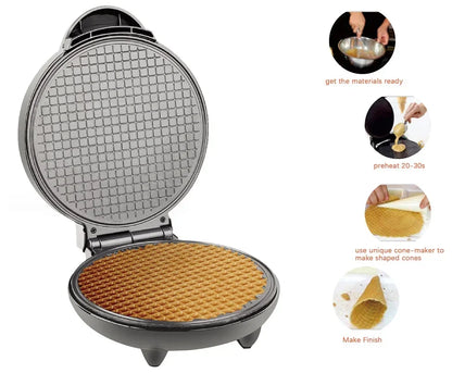Electric Crispy Egg Roll Maker Omelet Sandwich Iron Crepe Baking Pan Waffle Pancake Oven DIY Ice Cream Cone Machine EU Plug.