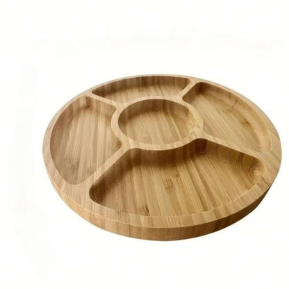 Round Bamboo Serving Tray Handmade Wood Snack Plate for Fruits Cheese Breakfast in Bed Dining Room Decor Gift.