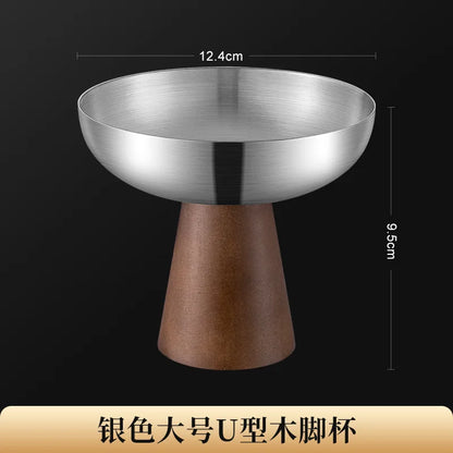 StainlessTea Tray Snack Tray Fruit Tray Salad Tray Steel Wooden Footed Cup High Foot Cup Ice Cream Cup Pudding Cup Dessert Plate.