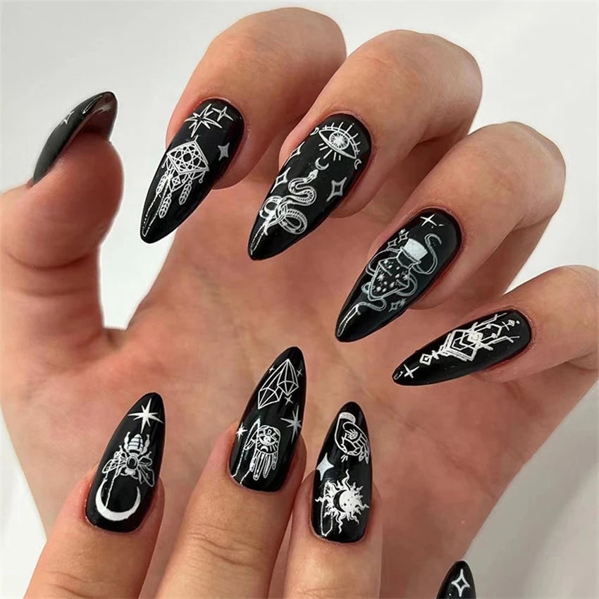 24Pcs Manicure Wearable Fake Nails Ballerina Removable Coffin Fake Nails Finished Women Girls Almond False Nails Art Decoration.