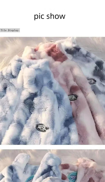 Neue frauen Tie Dye Lamm Fleece Jacke Herbst Winter Zipper Oberbekleidung Warme Plüsch Jacken Harajuku Casual Lose Weibliche Dicken Mantel