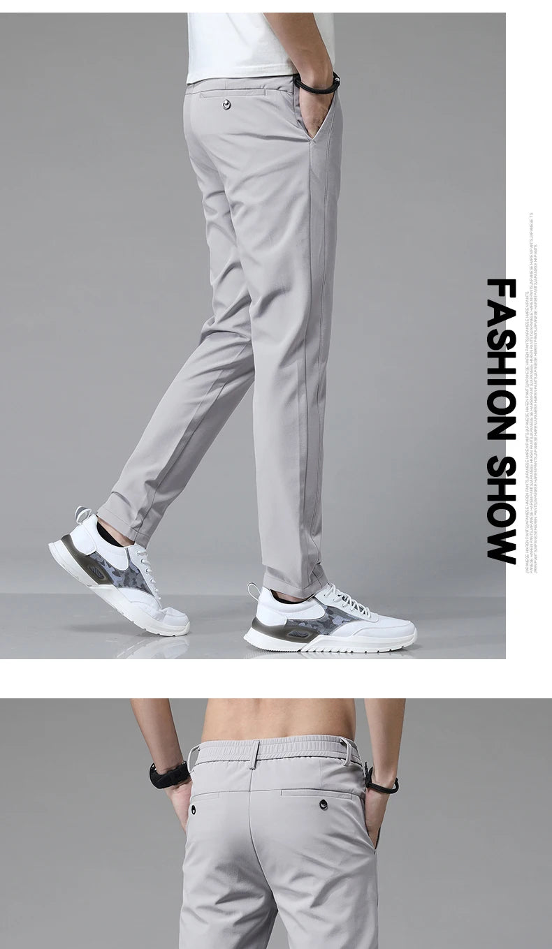 Korean Men's Warm Golf Pants Slim Straight Winter Thick Fleece Casual Pants Business Fashion Stretch Thermal Trousers Male.