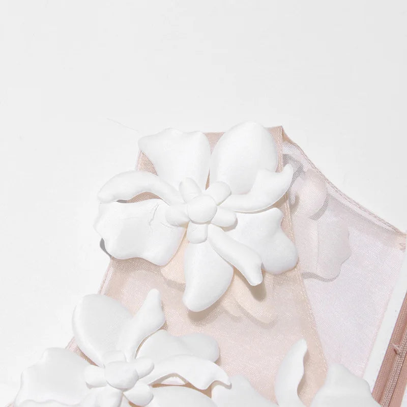 ZMEENNA Elegant White Floral Applique Jumpsuit For Women Sleeveless Wide Leg Romper With Sheer Mesh Top Perfect ZM726.