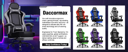 Daccormax Ergonomischer Gaming-Stuhl mit Fußstütze, Liegestuhl 170 ° , Rennstuhl aus PU-Leder mit Lordosenstütze und Kopfstütze