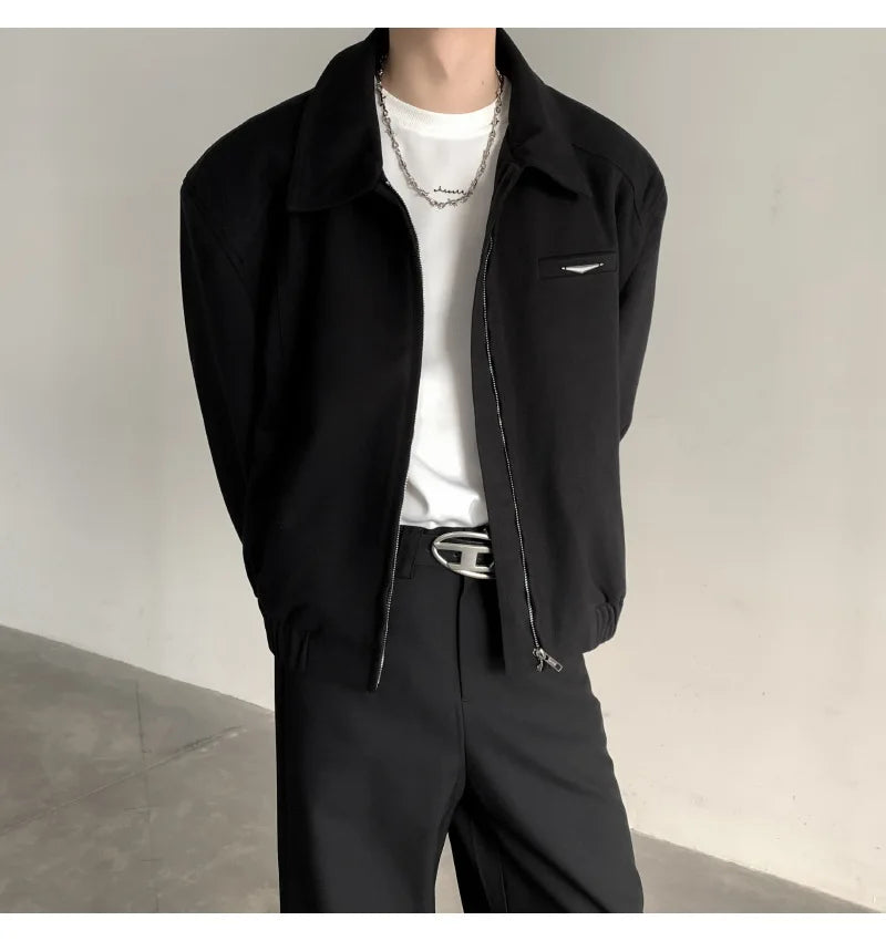 Short Jacket Men's Autumn Winter Handsome American Shoulder Pad Coat High-end Lapel Baseball Uniform.
