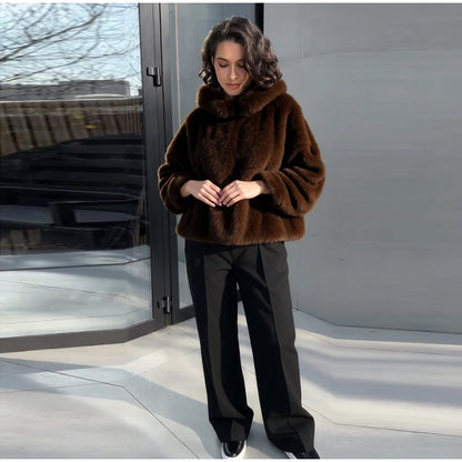 Chic Faux Pelz frauen Mäntel Elegante Revers Binden Gürtel Verdicken Volle Hülse Weibliche Jacken 2025, Herbst Winter Neue dame Streetwears