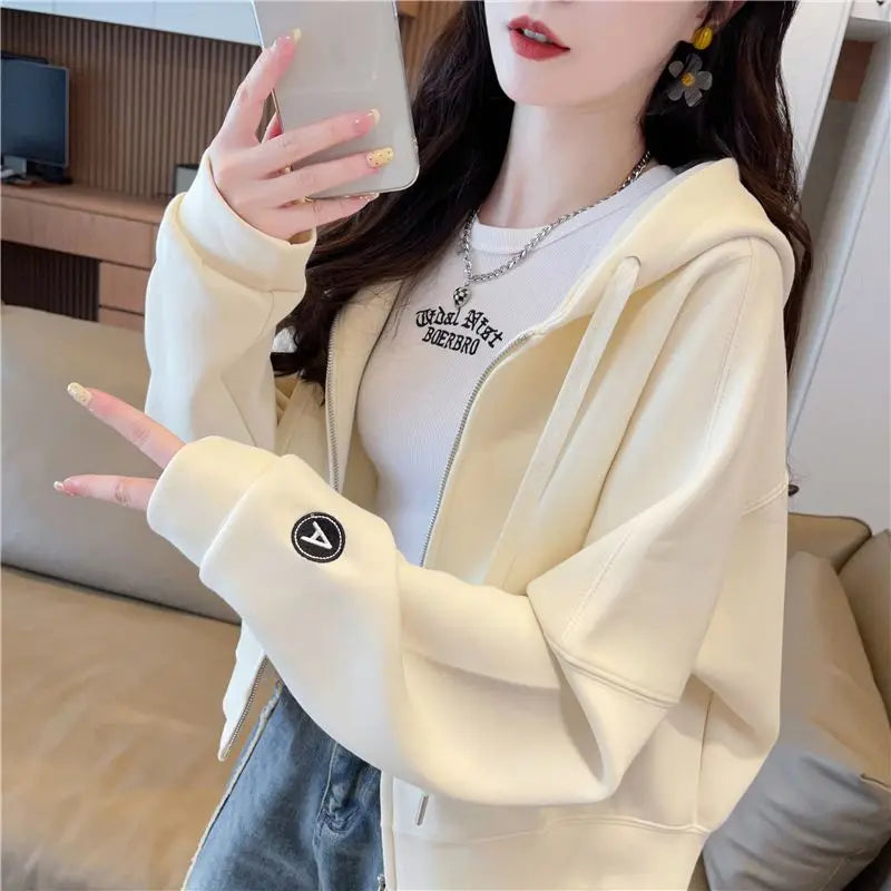 Hoodies Sweatshirt for Women Cropped Full Zip Up 2025 Trend 2000s Y2k Style Dropshiping Matching with Zipper Woman Hooded Tops.