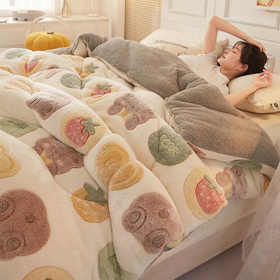Winter Bedding Thick Quilt Blanket Thickened Warm Flannel Fleece Comforter for Cold Nights Set Bed Duvets Quilts the Blankets.