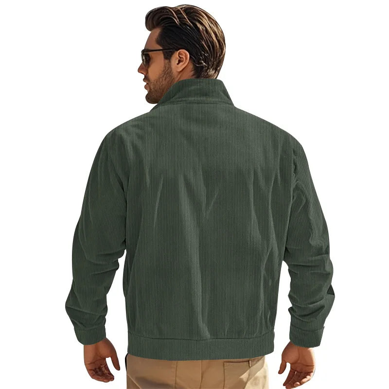 Men's Corduroy Jacket Stand-up Collar Slim Fit Retro Multi-pocket Workwear Commuter Coat for Spring And Autumn