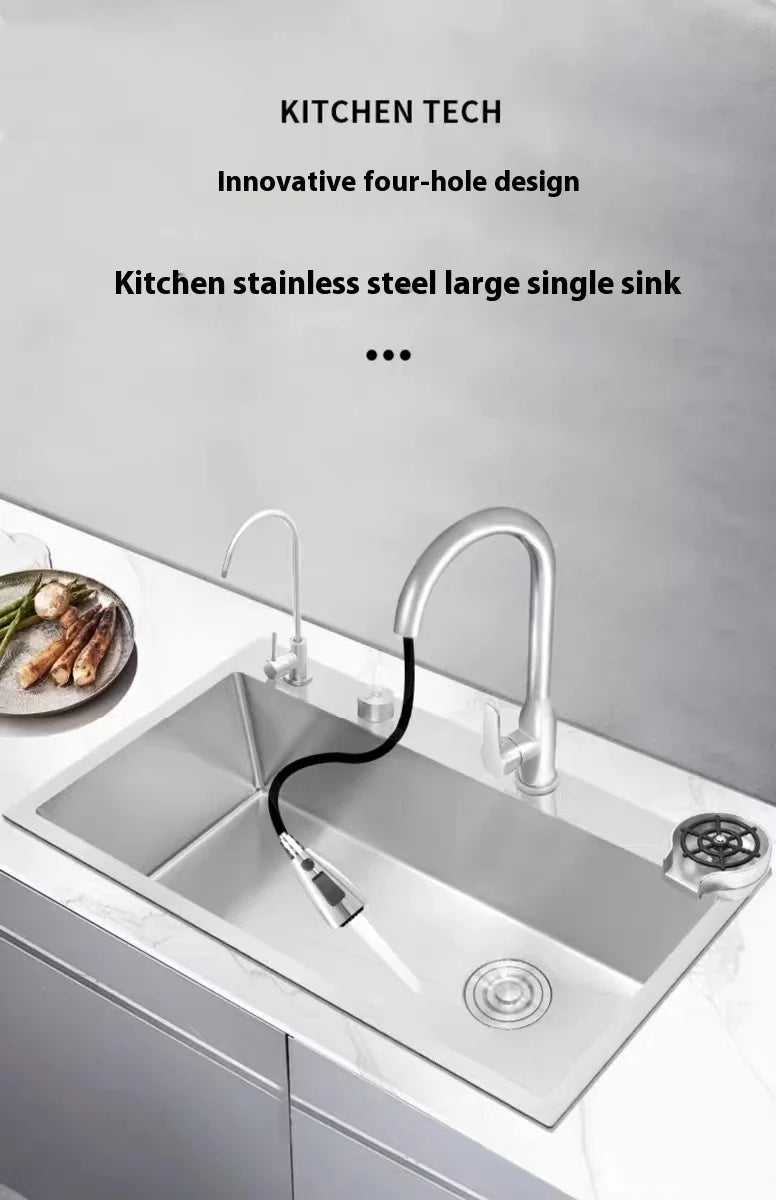 Stainless Steel Kitchen Sink Rice Grain Embossing Scratch and Abrasion Resistant Antifouling Large Single Slot Wash Dish Basin