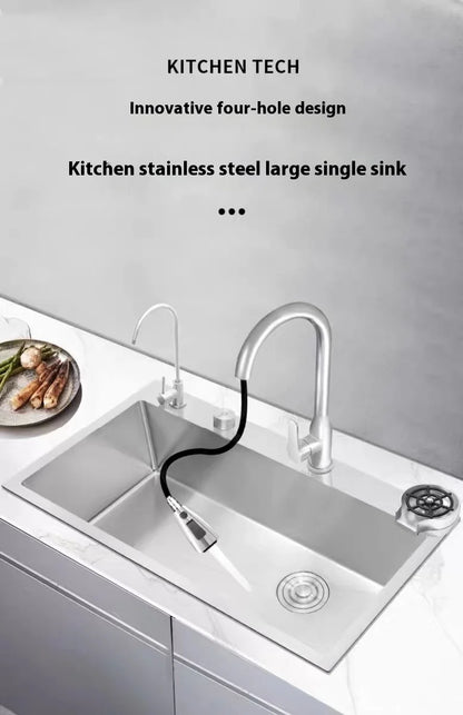Stainless Steel Kitchen Sink Rice Grain Embossing Scratch and Abrasion Resistant Antifouling Large Single Slot Wash Dish Basin