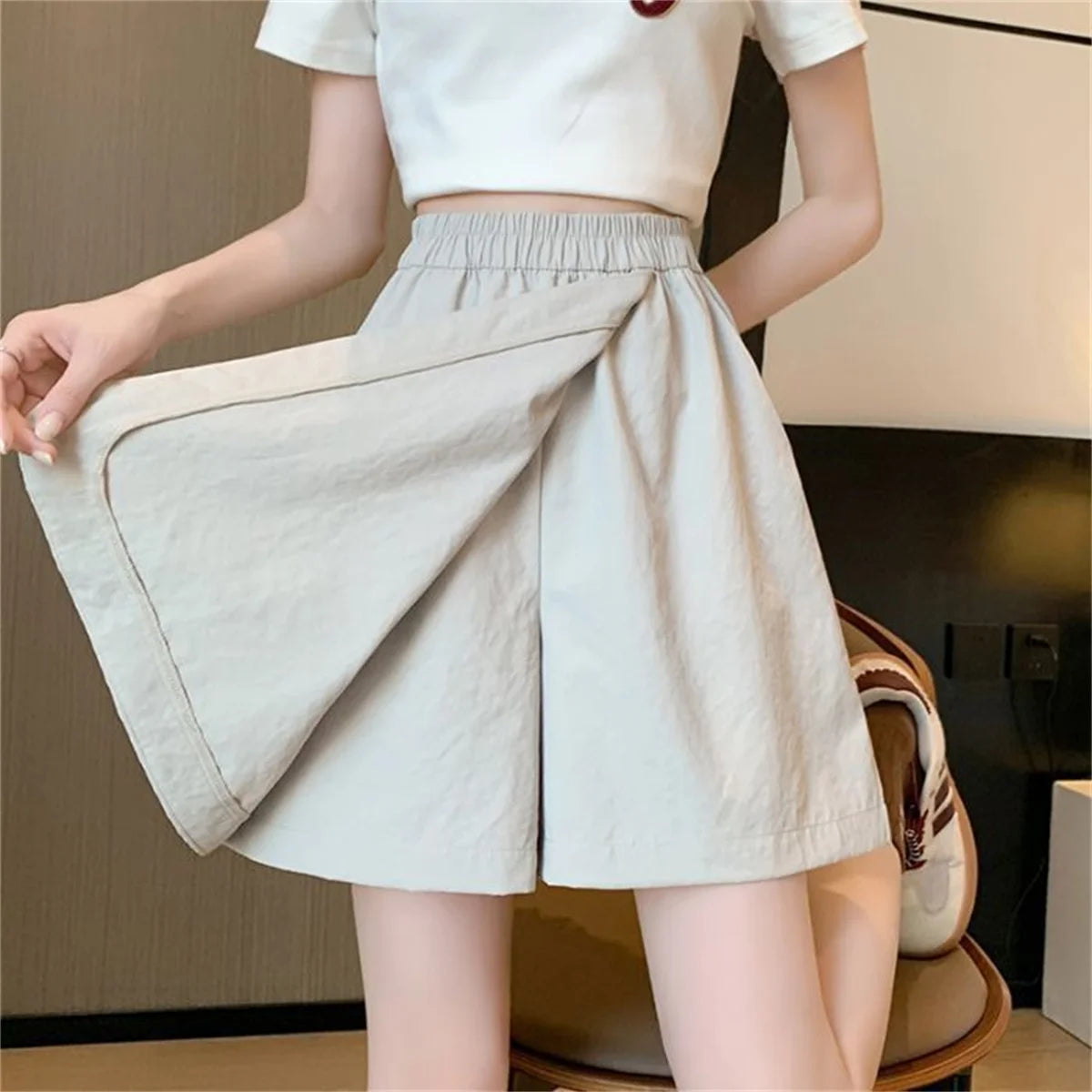 Women Korean Skirts Shorts 2025 Summer Fashion New In Solid High Waist Pant Female Streetwear Casual Loose Harajuku Trousers.