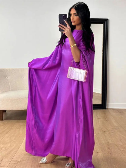 Batwing Butterfly Sleeve Satin Khimar Abaya Dubai Muslim Maxi Dress Kaftan Abayas For Women Kebaya Caftan Robe Femme Vestidos