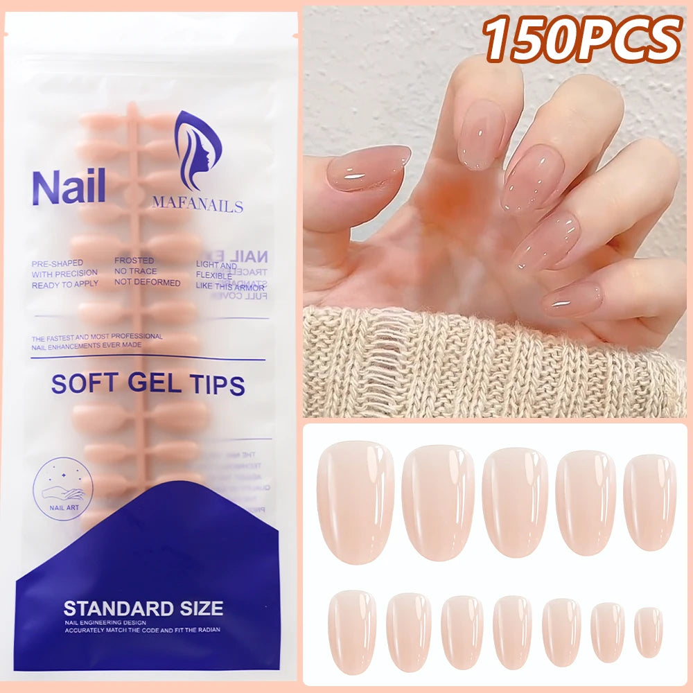 150Pcs M/S/XS Ice Nude Short Oval False Nail French Glossy Matte Simple Press on nails Nude Almond Full Cover Acrylic Fake Nails.