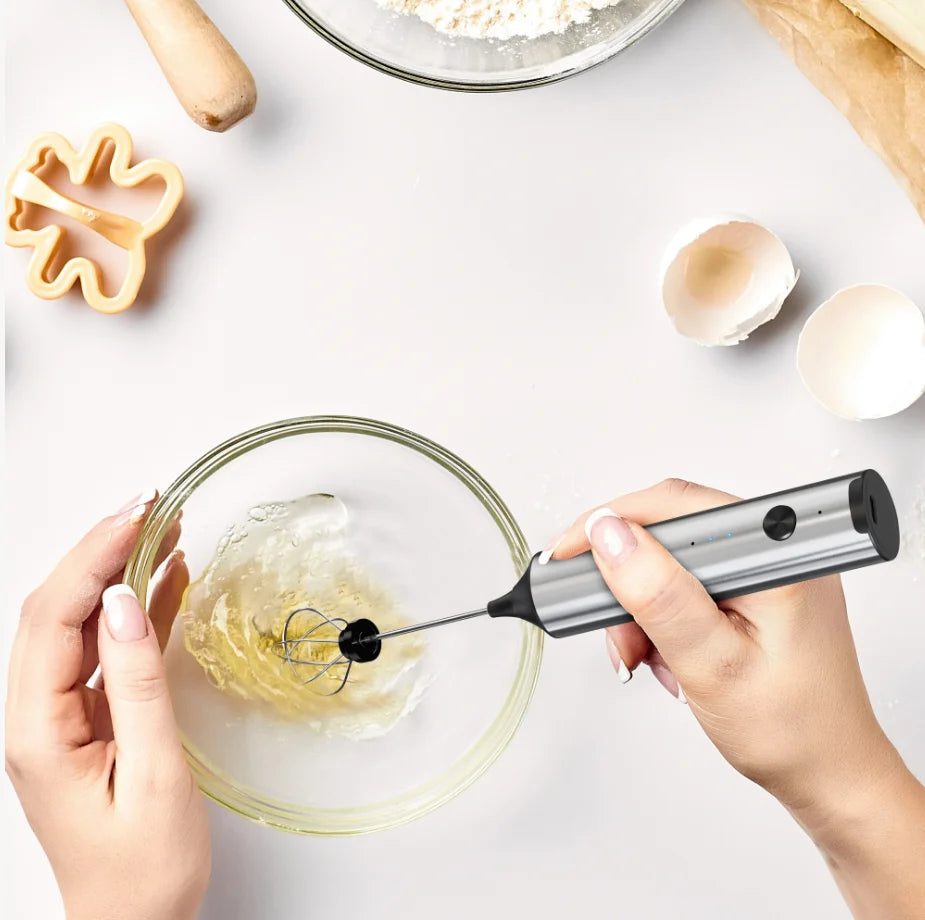 Mini milk frother, electric milk frother, coffee frother, household milk blender, handheld wireless whipper.