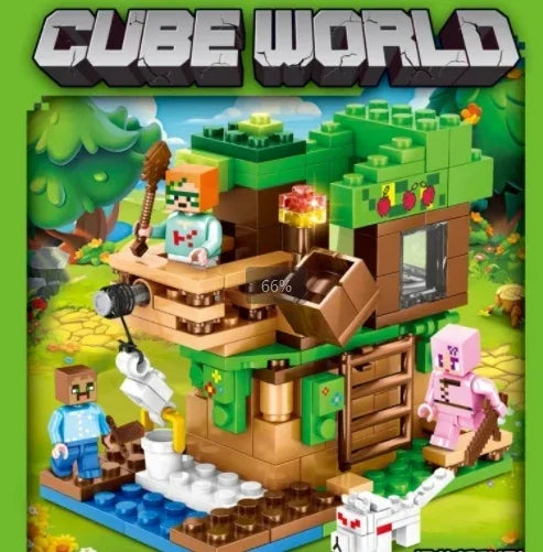 Children's Puzzle Building Block Toys, Village Slides, Caves, Mines, Horse Cities, Cats, Leopards, Jungles, Educational Toy For.