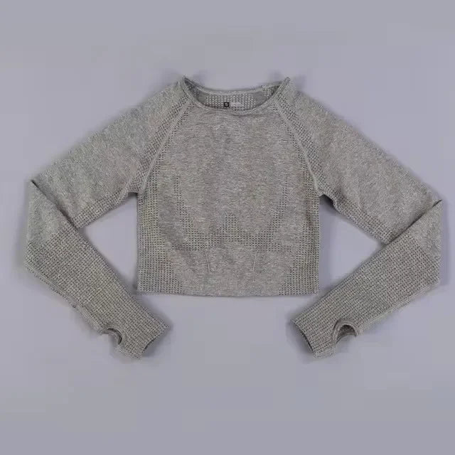 Long Sleeve Gym Crop Top Sports Yoga Top Women Seamless T-Shirts Fitness Crop Top Sport Active Wear Workout Athletic Shirts.