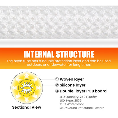Dimmable LED Neon Tube 360 Degree Round Reticulate Flexible Silicone Tape 240LEDs Waterproof LED Strip Light 12V 24V.