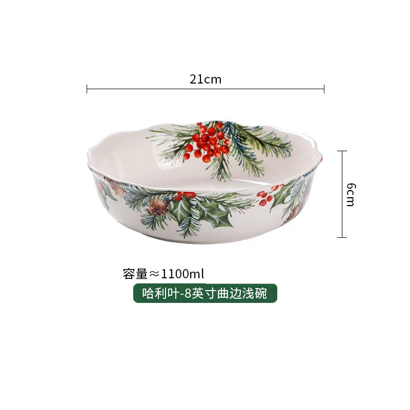 1PC Creative Kitchen Ceramic Plates Exquisite Christmas Tableware Steak Pasta Salad Plates High-quality Ceramic Dinner Plates