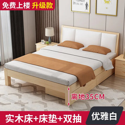 Massivholz Modernes einfaches 1,8 Meter Doppelbett Mietzimmer 1,2 Meter Einzelbett 1,5 Meter einfacher Bettrahmen