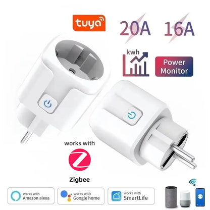 1PCS Zigbee 3,0 WiFi Smart Stecker EU Buchse Timer Adapter Outlet 16A/20A Power Monitor APP Voice control Tuya Alexa Google Alice.