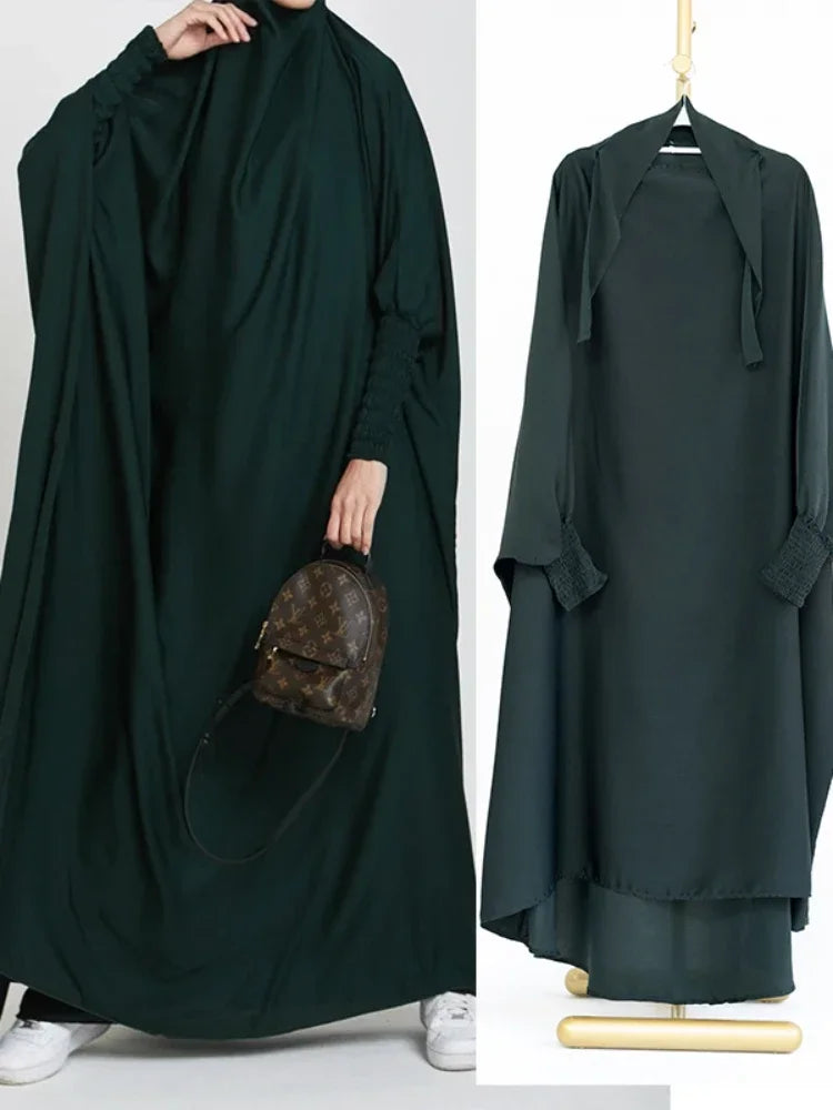 Ramadan Muslim Robe 2 Piece Set Mommy & Kids Prayer Garment Hijab Dress Women Girls Hooded Abaya Niqab Islam Dubai Eid jilbab