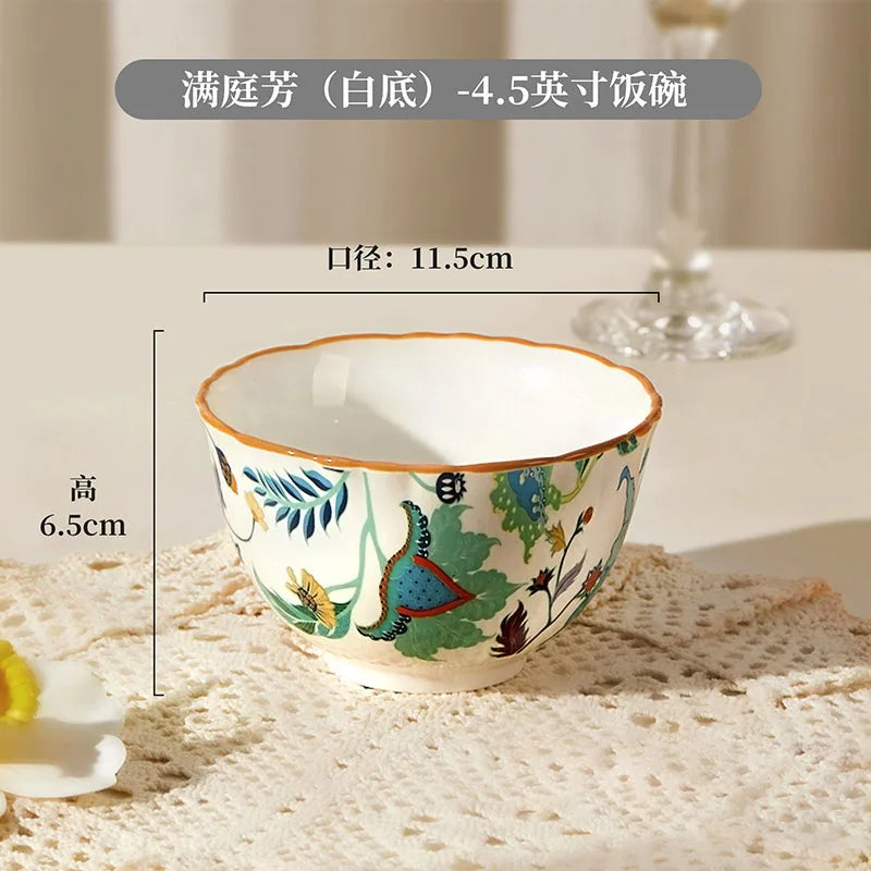 1PC Chinese-style Ceramic Plates New Flower-patterned Dinner Plates Ceramic Fruit Salad Plates Exquisite Kitchen Accessories