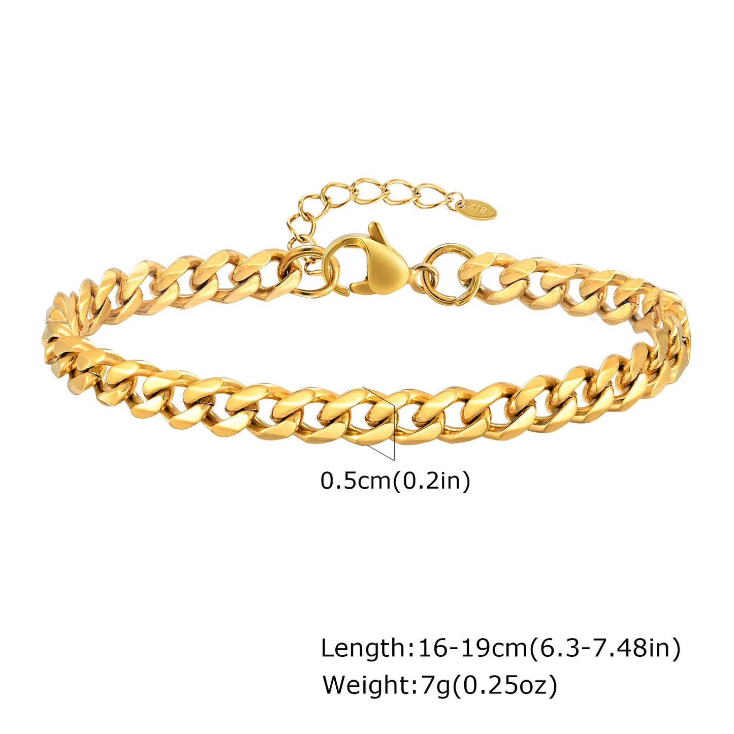 Vnox 6mm Flat Cuban Chain Bracelets for Women Girls, Macrame Edge Curb Links Bracelet,Gold Plated Stainless Steel with K18 Stamp
