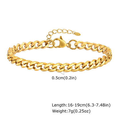 Vnox 6mm Flat Cuban Chain Bracelets for Women Girls, Macrame Edge Curb Links Bracelet,Gold Plated Stainless Steel with K18 Stamp