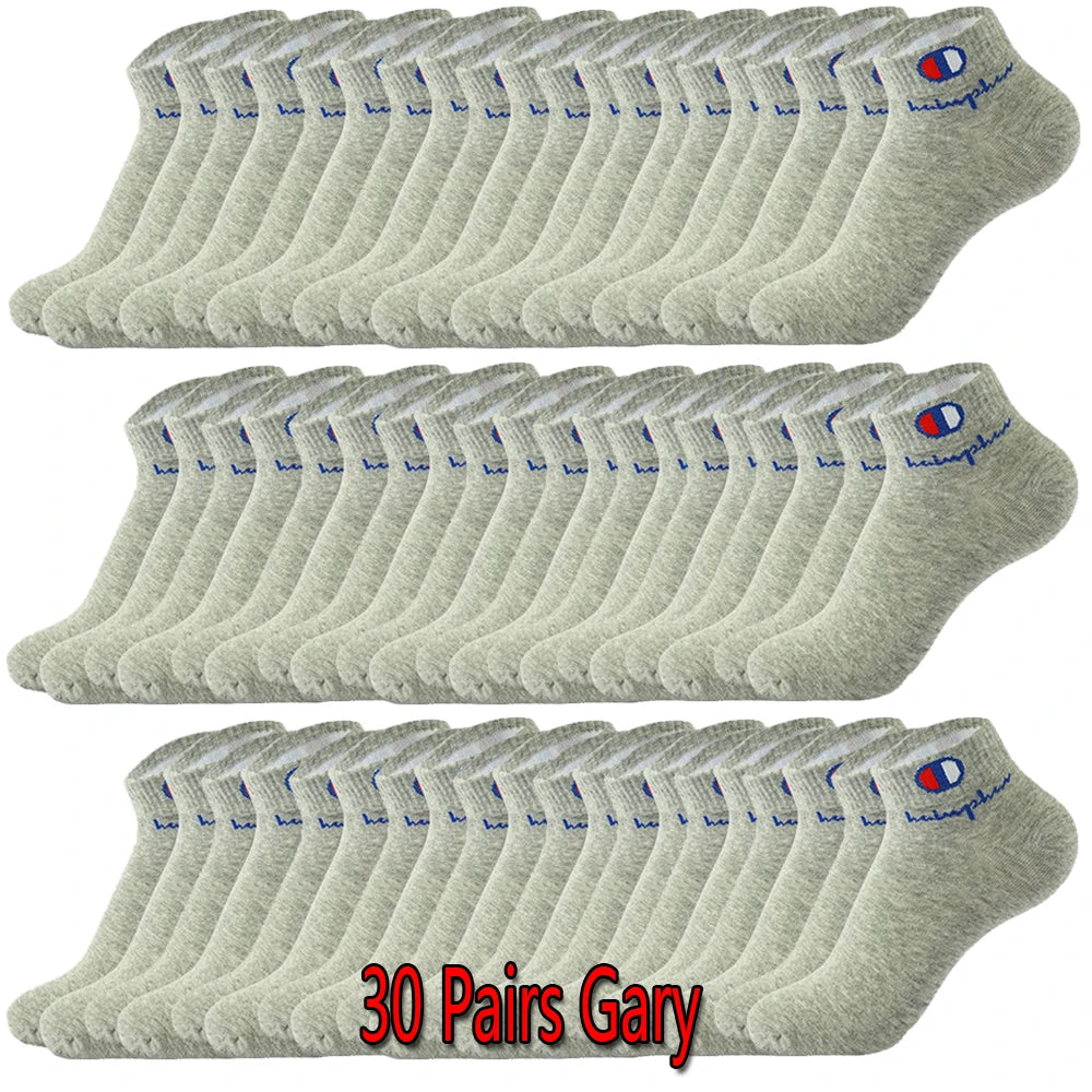 10/20/30 Pairs Socks Men Ankle Cotton Socks Brand Classic Fashion Black White Socks Breathable Mesh Athletic Short Socks Summer