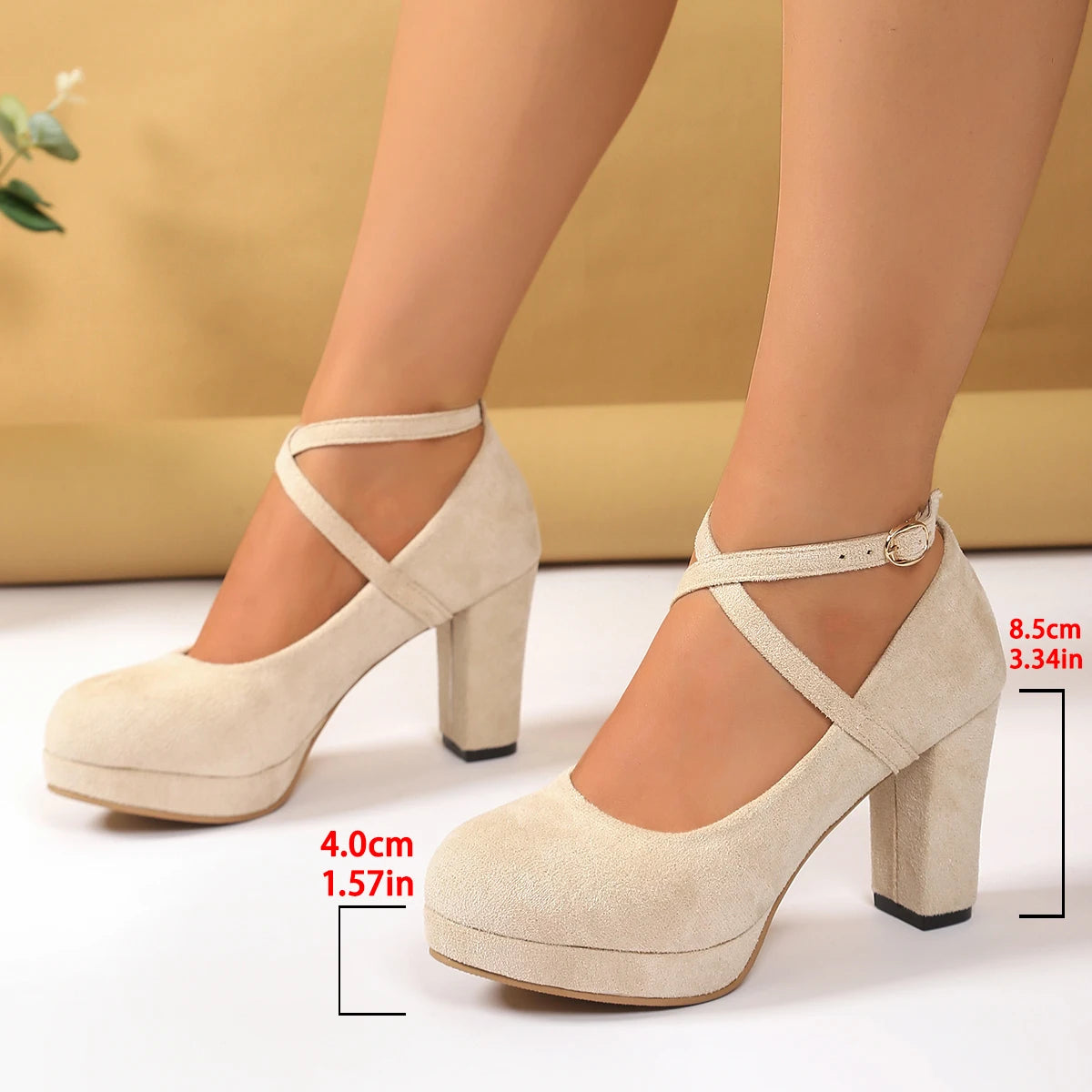 Women Shoes on Heels Women Platform Pumps Spring Summer Shallow Cross Strap Buckle Shoes Round Toe Shoes for Women High Heels.