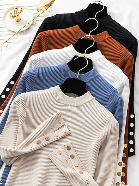 2025 weibliche Dünne Gestrickte Weiche Jumper Tops Herbst Winter Frauen Casual Pullover Pullover Taste Lange Hülse O-ansatz Chic Pullover
