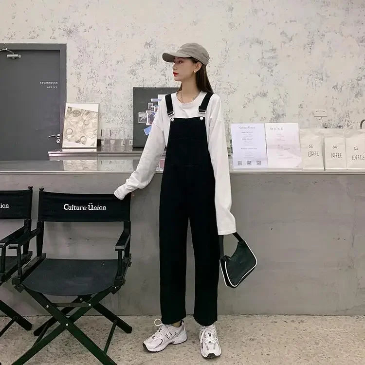Jumpsuits Women Solid Retro Japanese Style Streetwear Denim Suspenders Trousers Harajuku Stylish Hip Hop Straight Overalls Teens