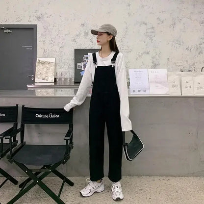 Jumpsuits Women Solid Retro Japanese Style Streetwear Denim Suspenders Trousers Harajuku Stylish Hip Hop Straight Overalls Teens