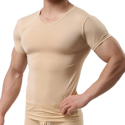 Ice Silk T Shirt for Men Summer Breathable Short Sleeve Tops Men's Quick Dry T-shirt Trainer Slim Tops.