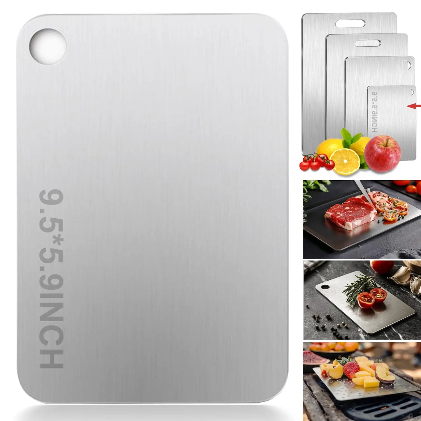 Titanium Cutting Boards for Kitchen Stainless Board 304 Steel Thickened Double Sided Food Grade Portable Fruit Meat Chopping.