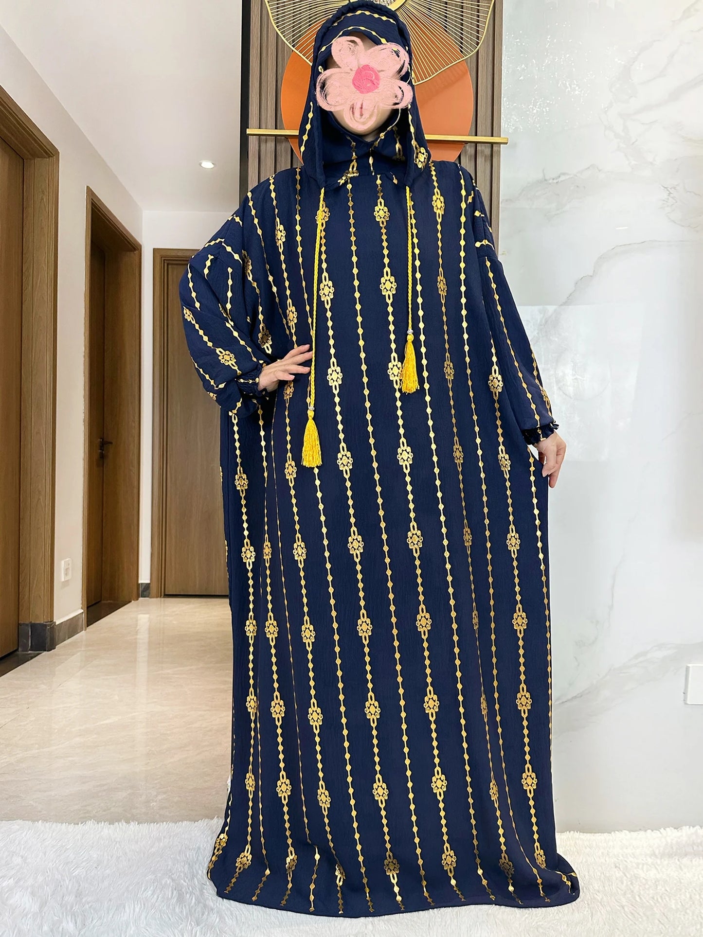 High Grade Cotton Fabric Ramadan Muslim Two-Hat Abaya Dubai Turkey Islam Prayer Clothes Gold Dust Dress Islam Women Dress Kaftan.