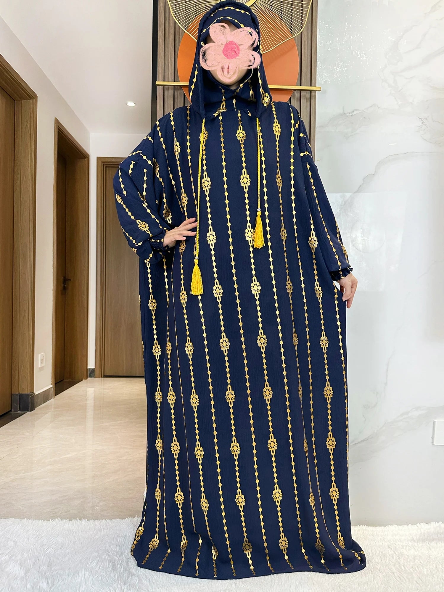 High Grade Cotton Fabric Ramadan Muslim Two-Hat Abaya Dubai Turkey Islam Prayer Clothes Gold Dust Dress Islam Women Dress Kaftan.