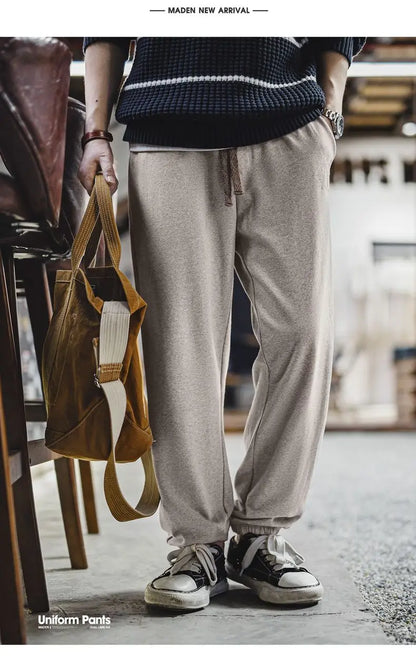 Maden Men's Men's Jogger Pants Embroidered Straight-Leg Sweatpants Elastic Waist Cuffed Casual Training Trousers for Fall Winter