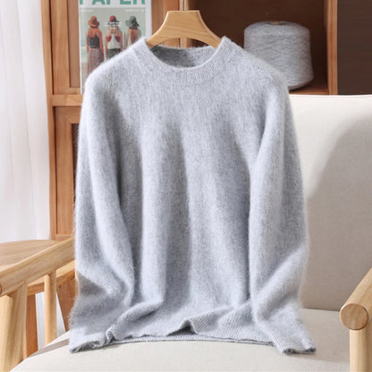 Women's Round-neck Mink Cashmere Sweater Soft Pullover Jumper Comfortable Knitted Top for Autumn Winter Pure Mink Material