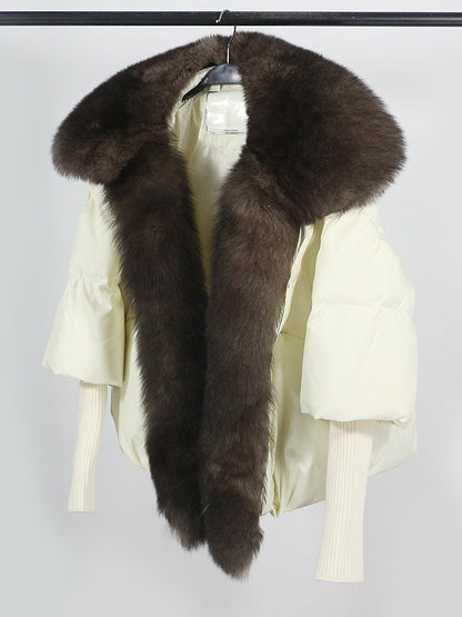 Lose Natürliche Echt Fox Pelz Kragen Mantel Dicke Neue Europäische Mode Weiße Ente Unten Jacke Winter Frauen Warme Luxus Oberbekleidung