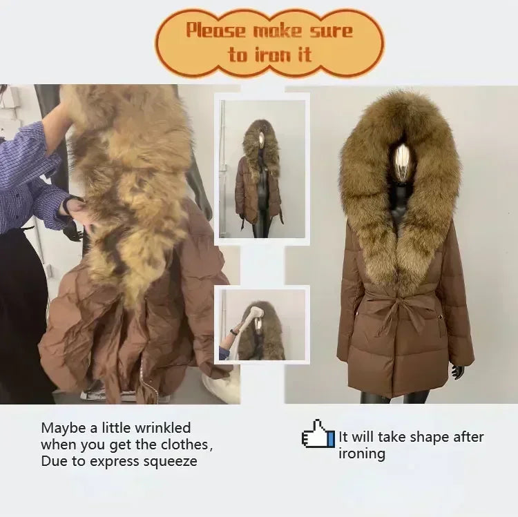 Lose Natürliche Echt Fox Pelz Kragen Mantel Dicke Neue Europäische Mode Weiße Ente Unten Jacke Winter Frauen Warme Luxus Oberbekleidung