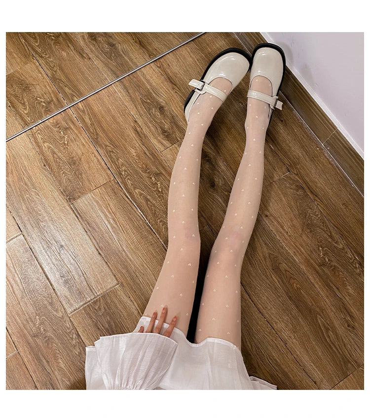 Heart Print Women Tights Ultra-thin Nylon Thigh High Stockings Pantyhose Women Lingerie Female Hosiery High Waist Body Stockings.